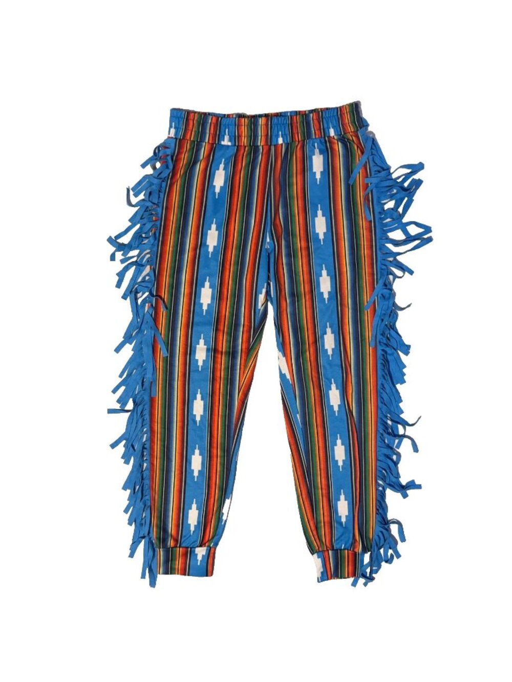 Lucky & Blessed Aztec Serape Straight Leg Joggers - M With Fringe Southwestern